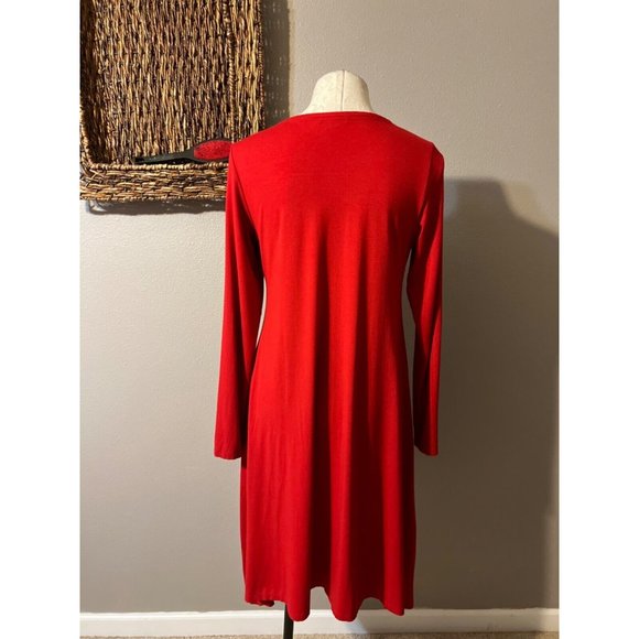 Eileen Fisher Trapeze Dress Red Small Long Sleeve Stretch Washable - Picture 3 of 7